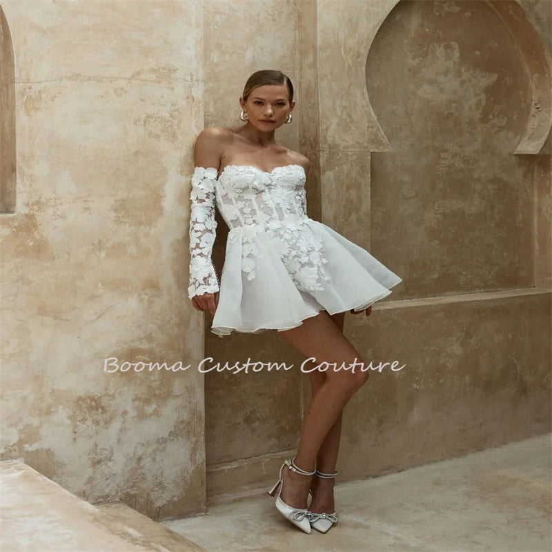 Above Knee Mini Wedding Dress Sweetheart Elegant Women Bridal Gowns Half Sleeves Women Wedding Gowns Custom Made