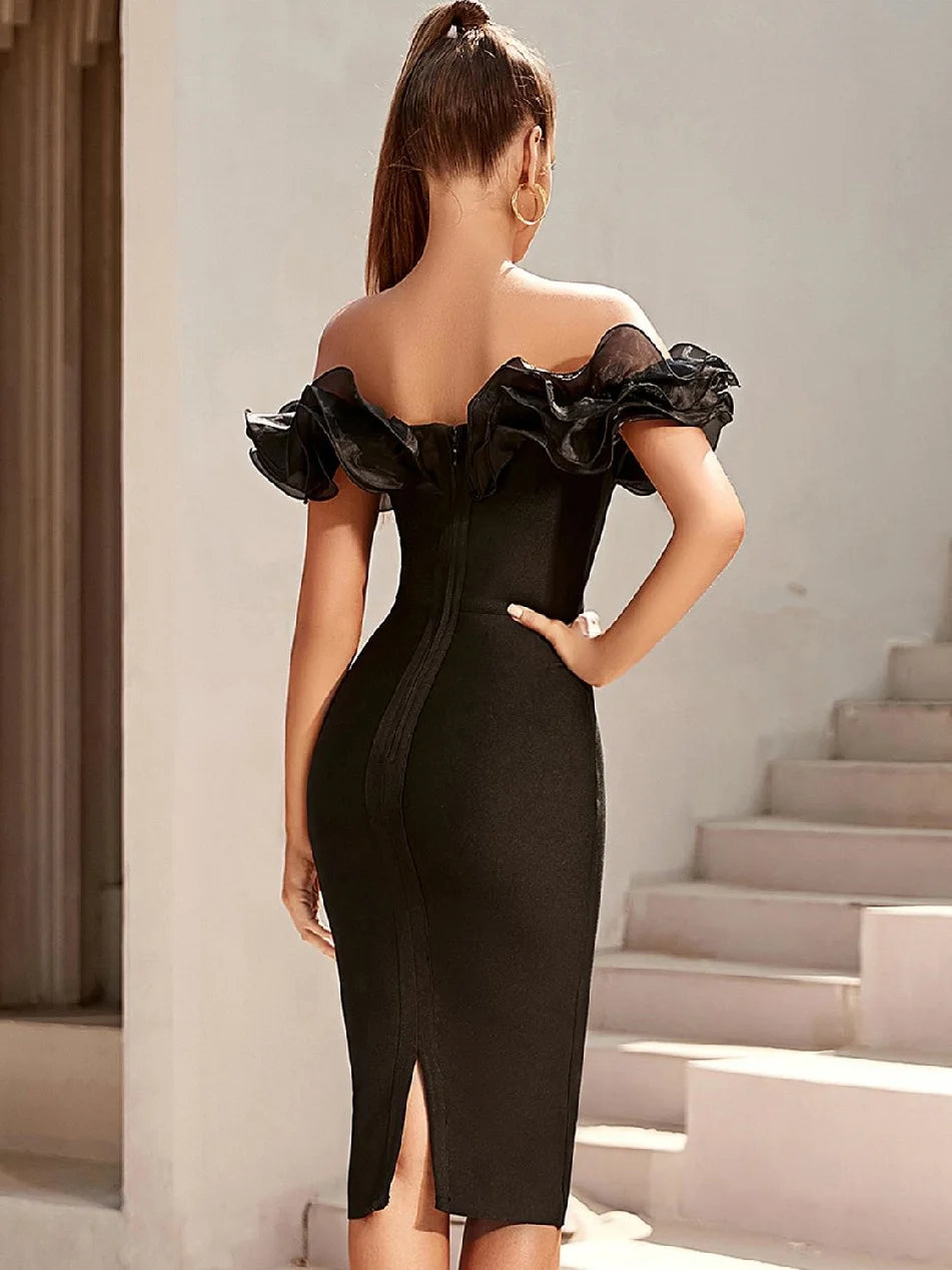 Elegant off shoulder Evening Dress Sexy Party Bandage Celebrity Night Club Women Cocktail Dresses Sleevelss Knee Length Luxury
