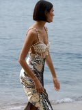 Chic Sequin Pearl Detailed Cut-Out & Straps Dress for Trendy Parties Evening Gown