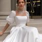 Elegant Satin Wedding Dresses For Women Hight Collar A Line Puff Sleeves Bridal Gowns Vestidos De Novia With Sweep Train