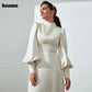Muslim einfache Hochhalte Elfenbein Meerjungfrau Brautkleider Button Full Satin Draped Falten Braut Kleid bodenlange Robe de Mariée