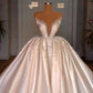 Cantik 3 in 1 mutiara gaun pengantin untuk wanita satin di luar kereta api kereta gaun pengantin putri vestido de novia