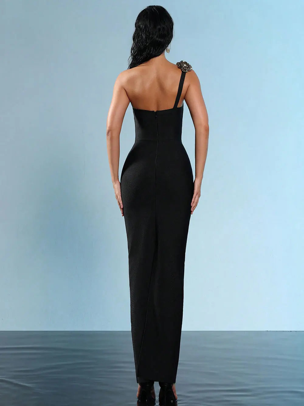 Sexy Women's Light Luxury Sparkle Flower Design Bandage Dress One Shoulder Sleeveless Bodycon Long Dresses Party Vestidos