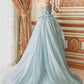 Grey Blue Strapless Vestidos De Noche 3D Butterfly Prom Dress Fairy Strapless Tulle Sweep Train فساتين السهرة