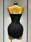 Sparkly Rhinestones Chain Bodycon Strapless Mini Bandage Dress Women Backless Luxury Birthday Evening Party Club Dresses