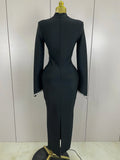 Sexy Long Sleeve Diamonds Maxi Long Bodycon Bandage Dress Women Celebrity Elegant Evening Party Luxury Birthday Dresses