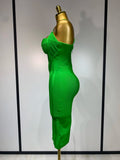 Women Sexy Sleeveless Backless Green Midi Bodycon Bandage Dress Celebrity Elegant Evening Club Party Luxury Birthday Dress
