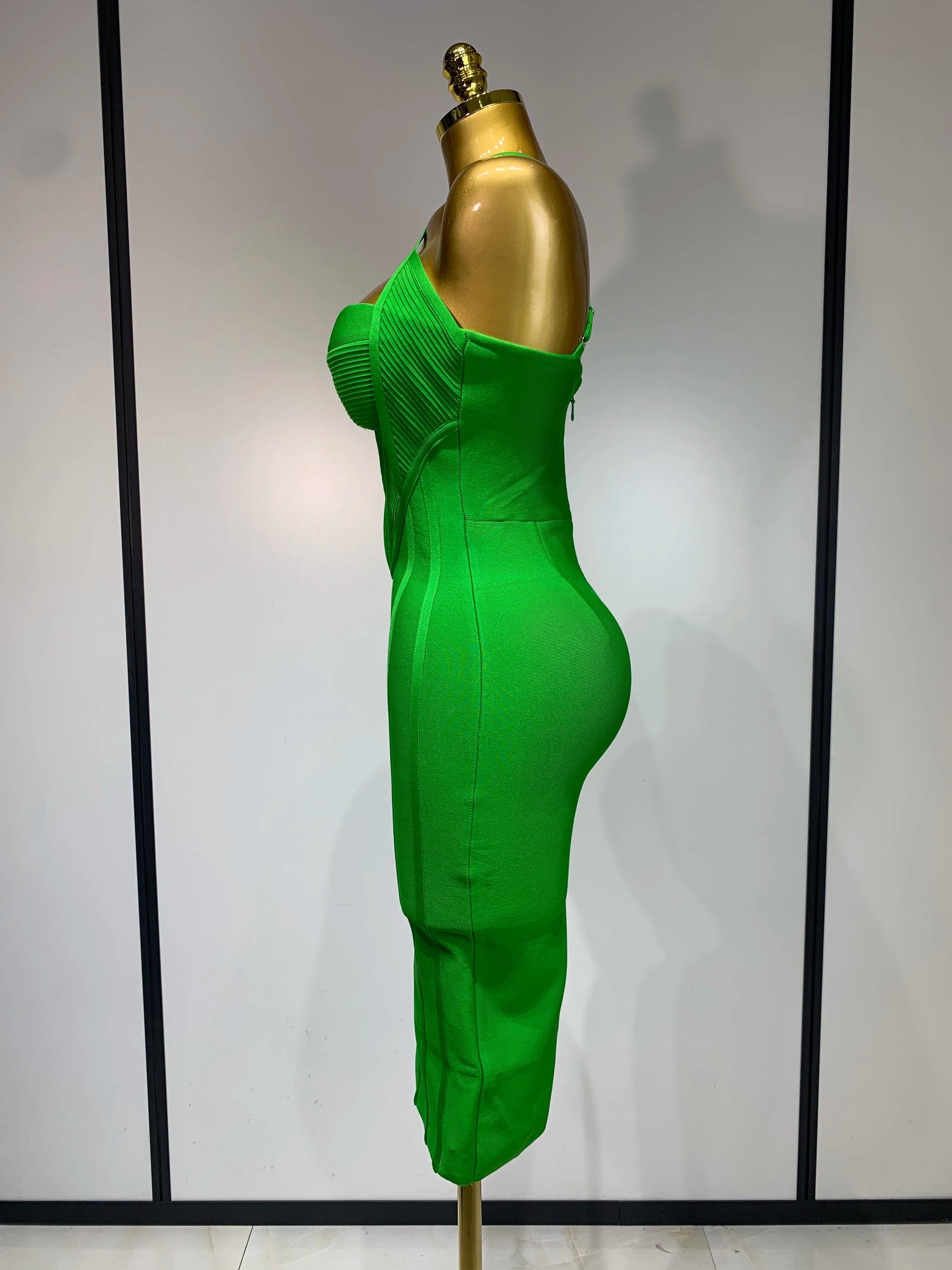 Women Sexy Sleeveless Backless Green Midi Bodycon Bandage Dress Celebrity Elegant Evening Club Party Luxury Birthday Dress