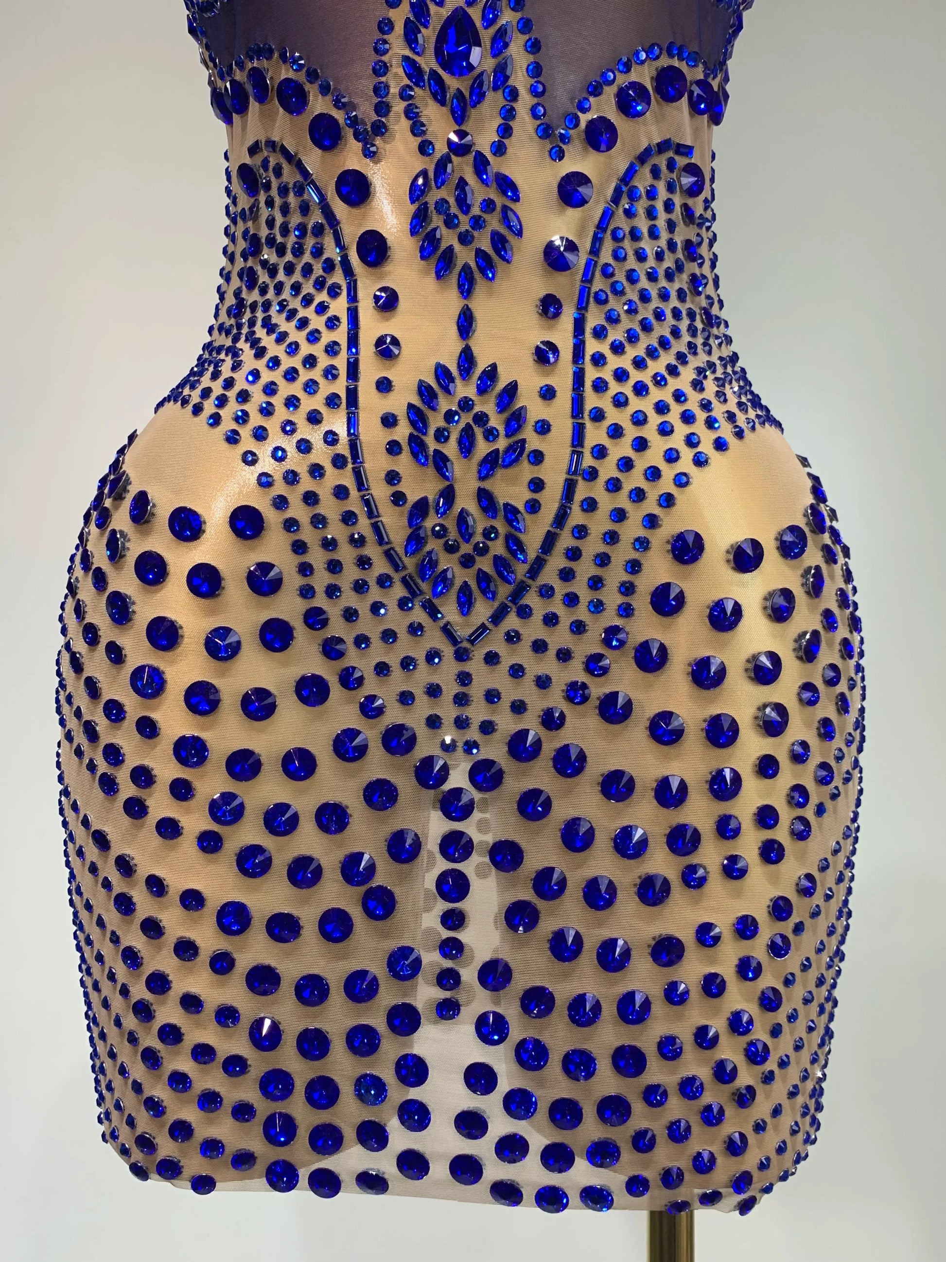 Luxury Birthday Dress Women Rhinestones Sexy Transparent Mesh Mini Dress Evening Party Nightclub Stage Performance Costume