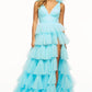 Lavender V-Neck Prom Dresses A-line Tulle Vestidos De Noche Cascading Ruffle Sexy Side Split Sweep Train Cocktail Party