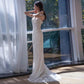 Weiße Spitze Meerjungfrau nachfolgend Braut Hochzeitskleid Elegante Luxus sexy Hosenträger Rückenfreier Abend Sommerkleider für Frauen