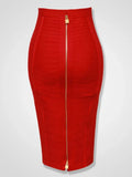 All Match Style 15 Colors Golden Zipper Package Hips Knee Length Bandage Skirt Fashion Office Lady Wear Woman Basics item Red