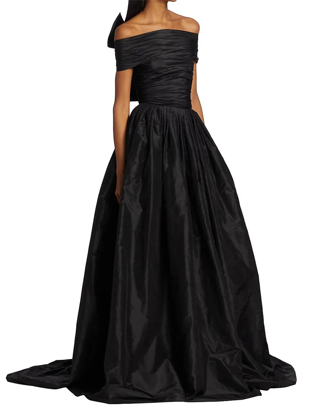 Black Satin Prom Dresses Off the Shoulder A-line فساتين السهرة Elegant Sleeveless Floor-Length vestidos verano moda as pic