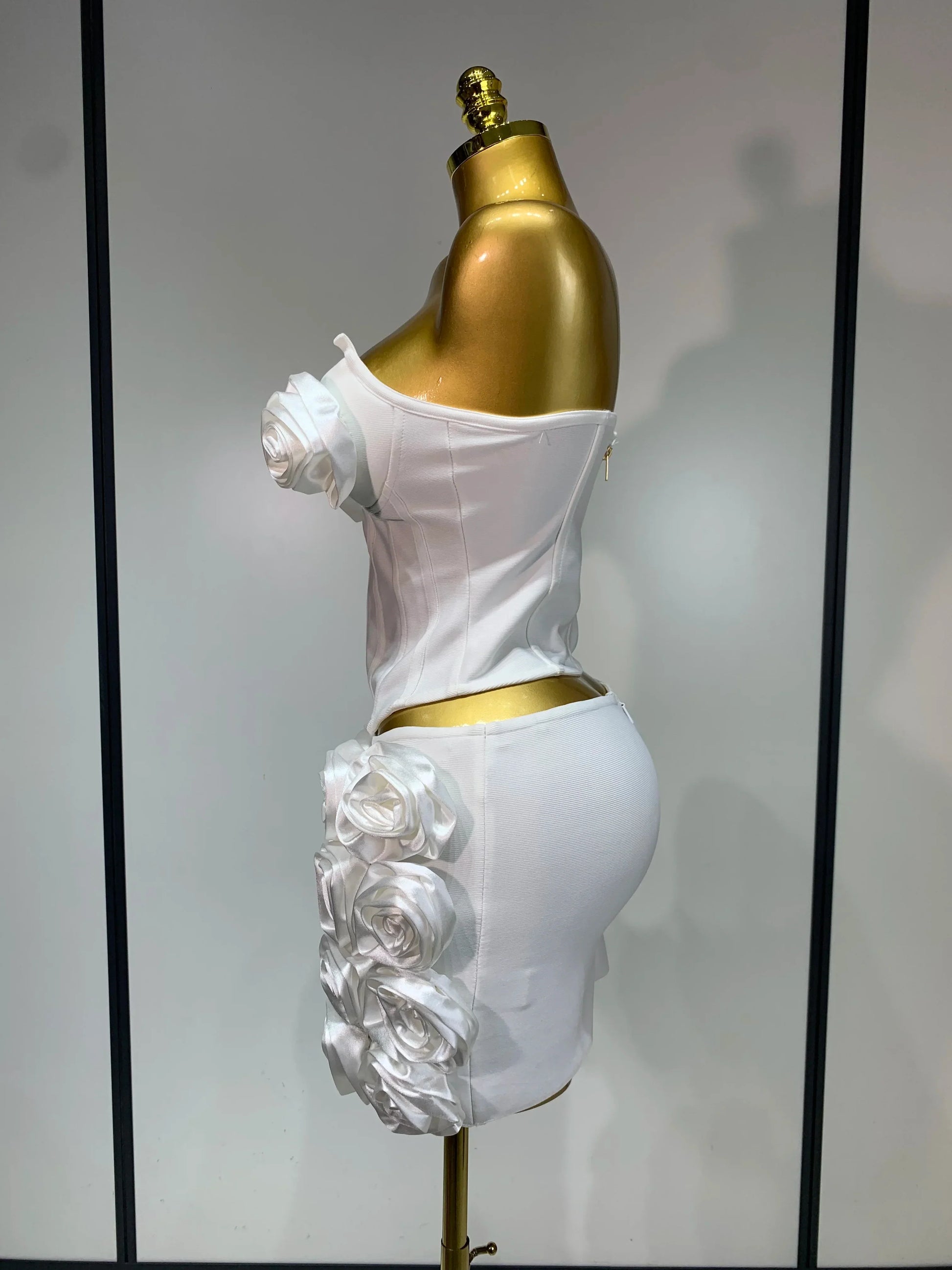 Women Sexy Backless Sleeveless 3D Flower Strapless Two Piece Set Celebirty Elegant Evening Club Party Luxury Birthday Gown