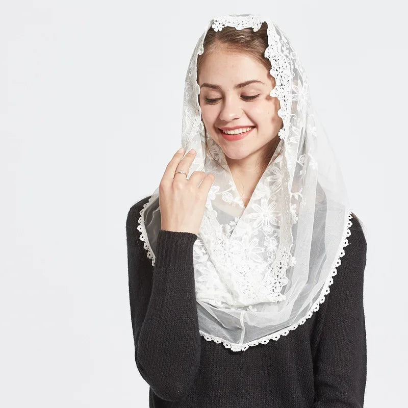 Lace Mantilla Veils For Church Muslim Head Covering Scarf Shawls For Women Spanish Chapel Catholic Veil Bridal Veils For Wedding white