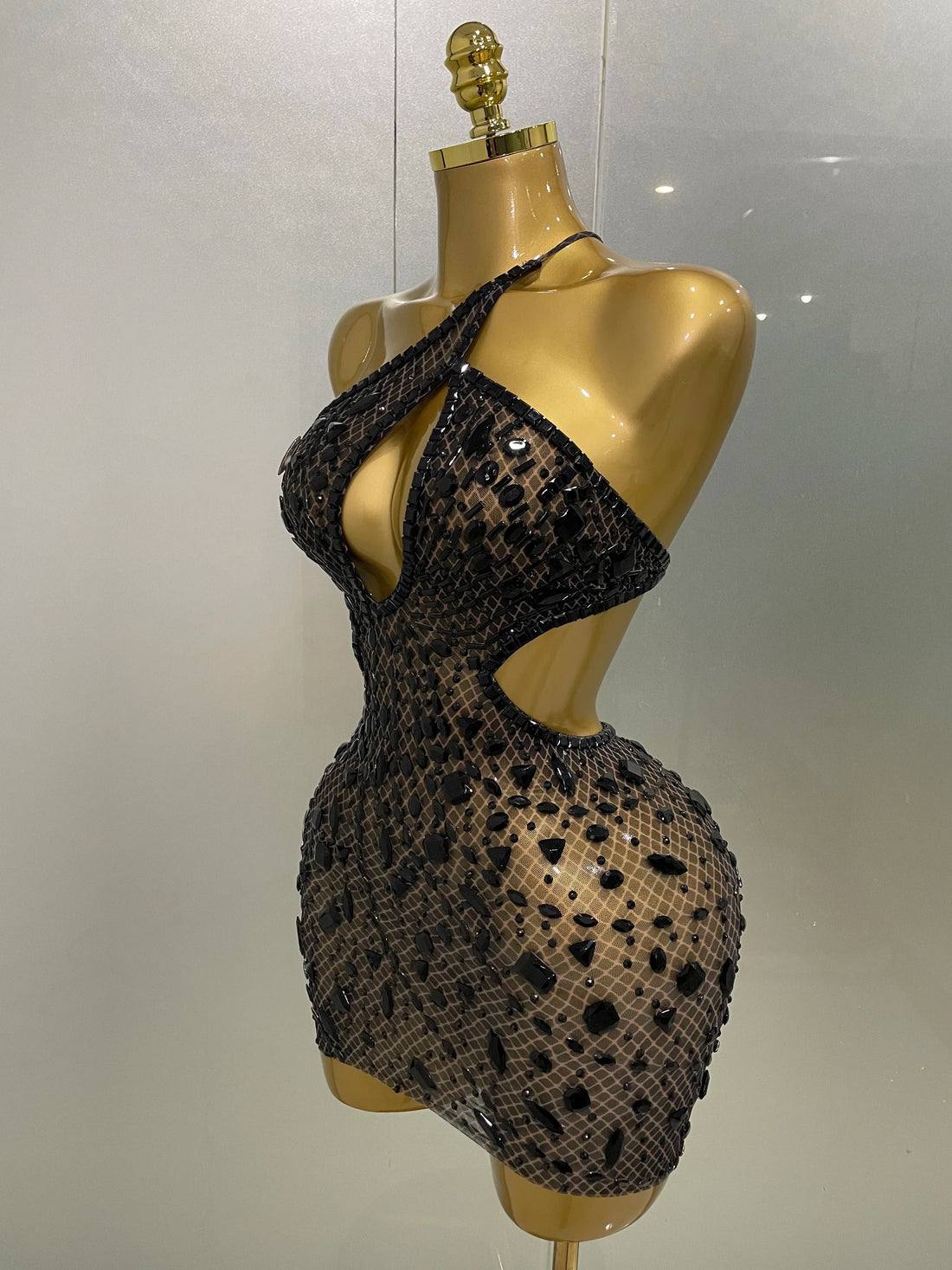 Luxury Sexy Backless Hollow Out Sparkle Diamond Evening Prom Women Birthday Celebrate Stage Nightclub Outfit black