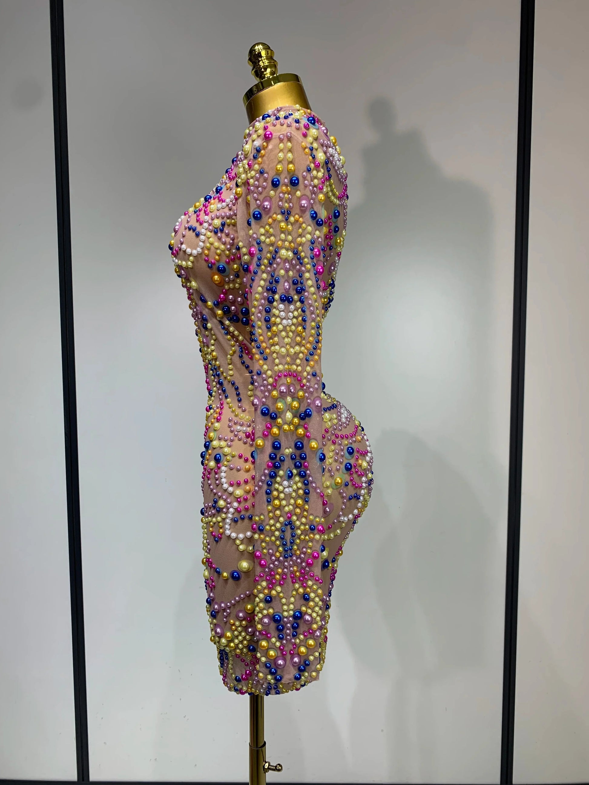 Women Sexy Transparent Mesh Stage Performance Costume Dancer Singer Nightclub Elagant Evening Party Luxury Birthday Dress
