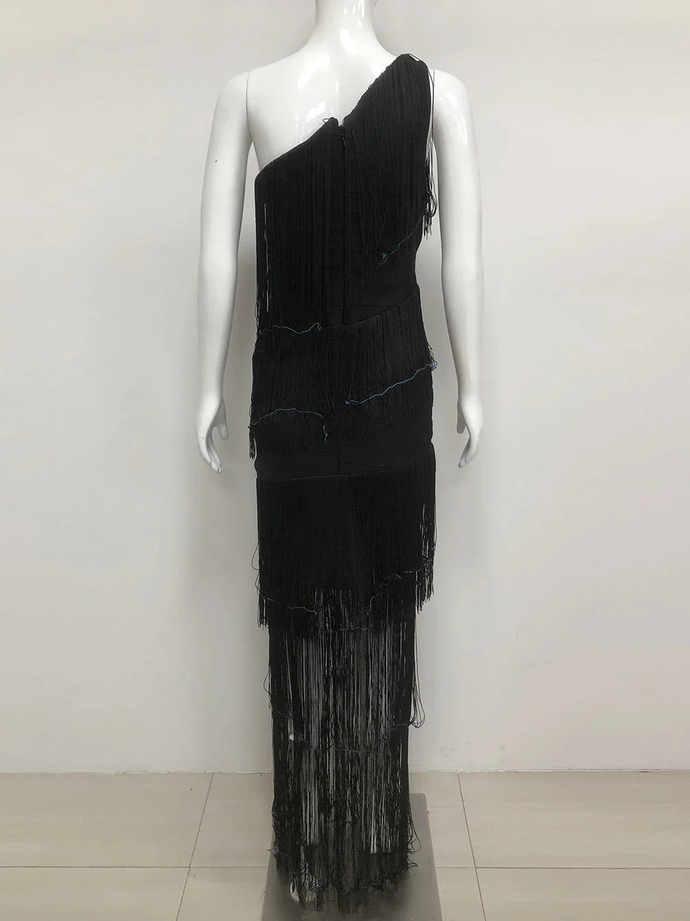 Women's One Shoulder Diagonal Collar Fringe Bandage Long Dress Summer Tassel Vacation Birthday Evening Night Club Vestidos