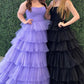 Strapless Tulle Prom Dresses A-line Floor-Length vestidos de noche Elegant Sleeveless Multilayer Formal Evening