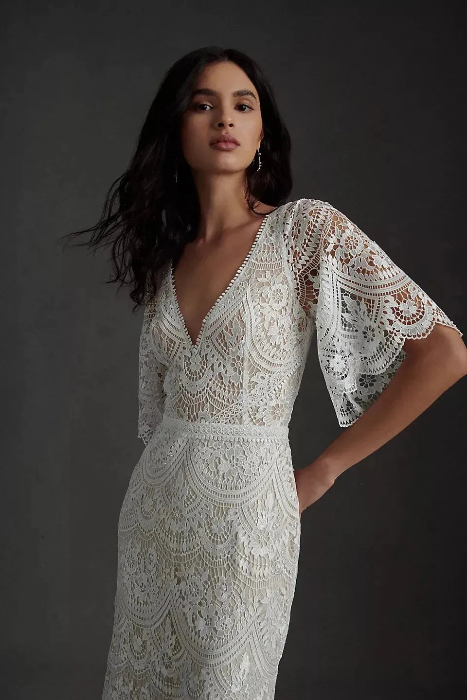 Modern Half Sleeves V-neck Full Lace Mermaid Wedding Dresses Sweep Train Custom Made Formal Bridal Grown Rode De Morrie