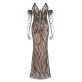 Black Strapless Sequins Long Dress Beading Gloves Glitter Diamond Elegant Maxi Cocktail Evening Party Gown Vestido Beige