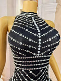 High-end Chic Black Mini Dress for Sexy Women Sparkly Rhinestone Tassel Bodycon Dress Birthday Party Queen Ball Dress lianhua