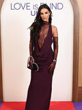 Sexy Turtleneck Lace Patchwork Long Dress Women Sleeveless Backless Pleated Celebrity Evening Party Gowns with Gloves