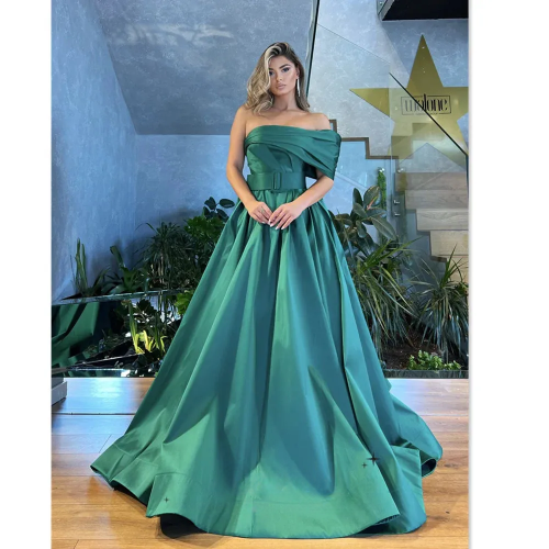 Primavera Sexy un hombro فساتين السهرة vestido De graduación De satén De seda verde vestido De fiesta Vestidos De Noche