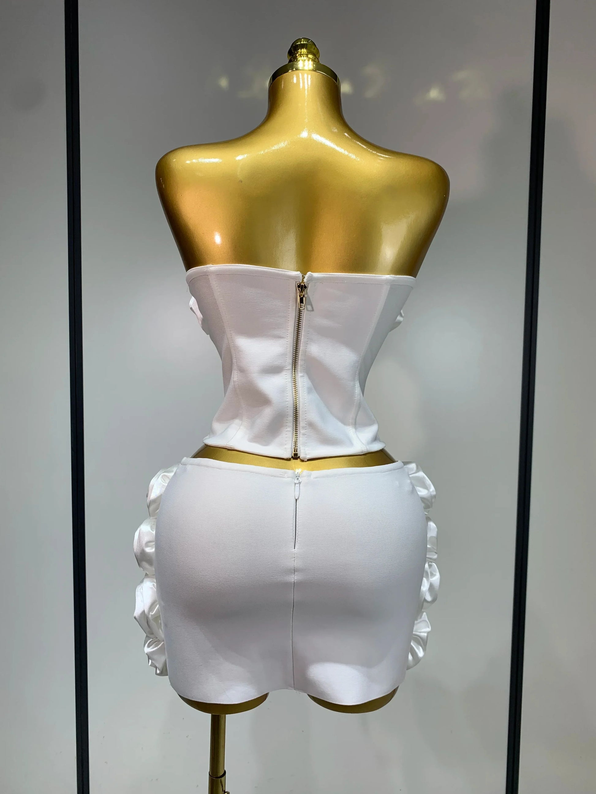 Women Sexy Backless Sleeveless 3D Flower Strapless Two Piece Set Celebirty Elegant Evening Club Party Luxury Birthday Gown