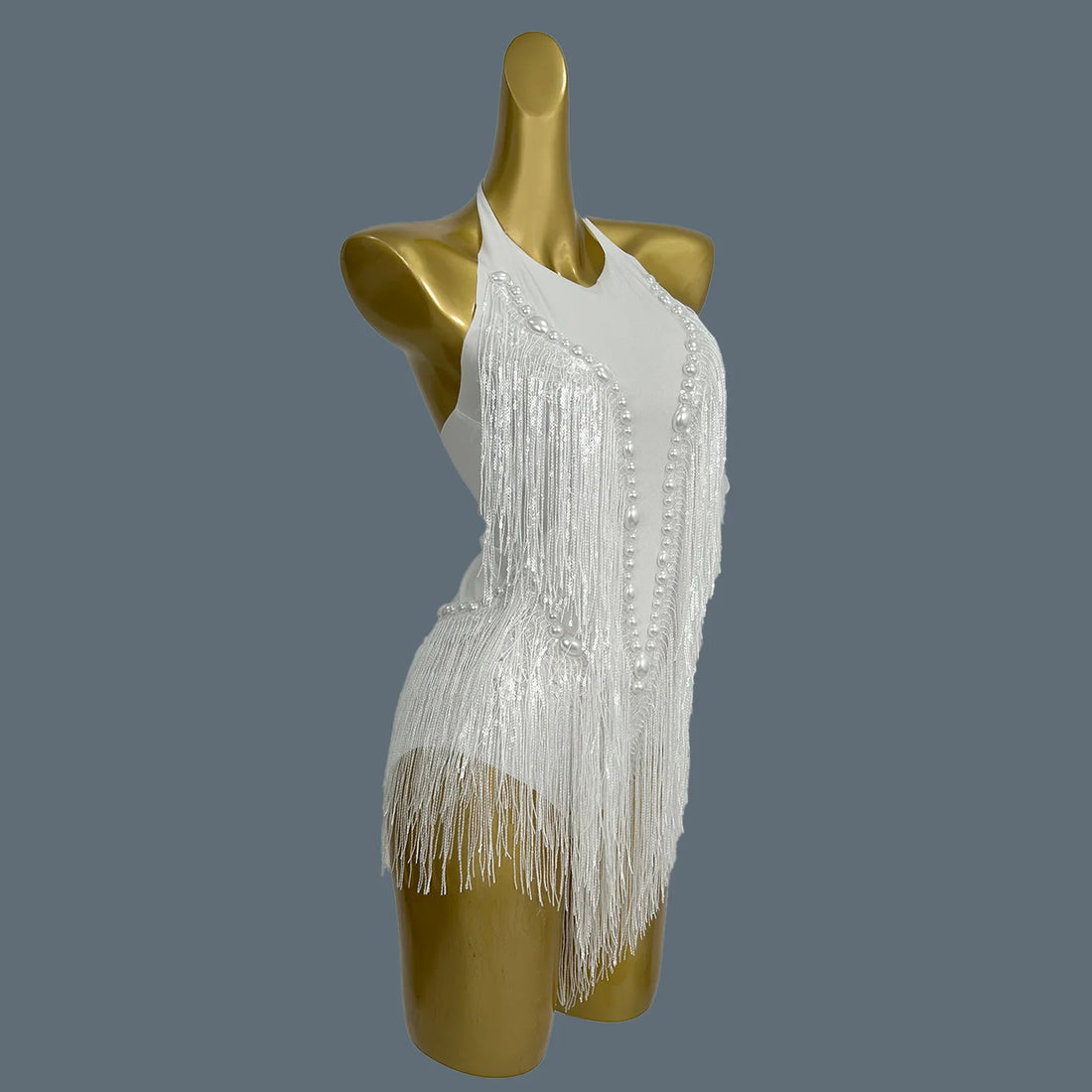 Sparkly Women White Tassel Leotard Sexy Pearls Sequins Fringes Bodysuit Club Performance Wear Party Stage Dance Costumes Shuye WHITE One Size