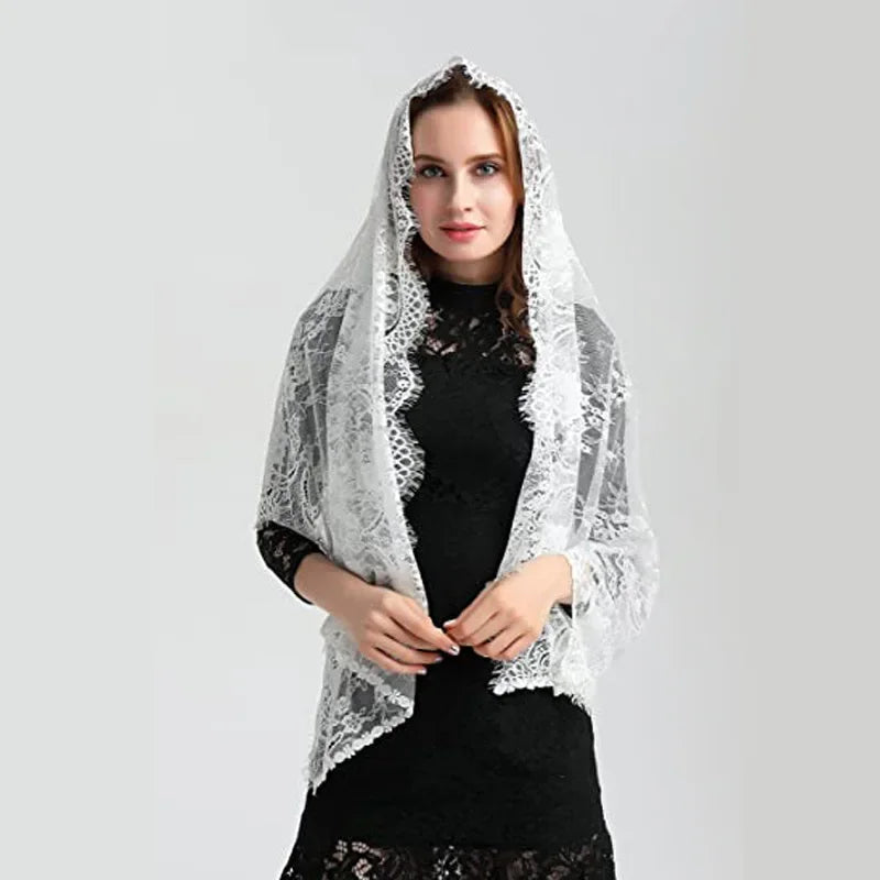 Lace Mantilla Veils For Church Spanish Muslim Head Covering Lace Shawl Scarf For Women Catholic Chapel Veils For Wedding Bride