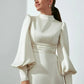 Robes de mariée sirène ivoire à col haut Simple musulman bouton complet drapé en Satin plissé robe de mariée longueur de plancher robe de mariée 