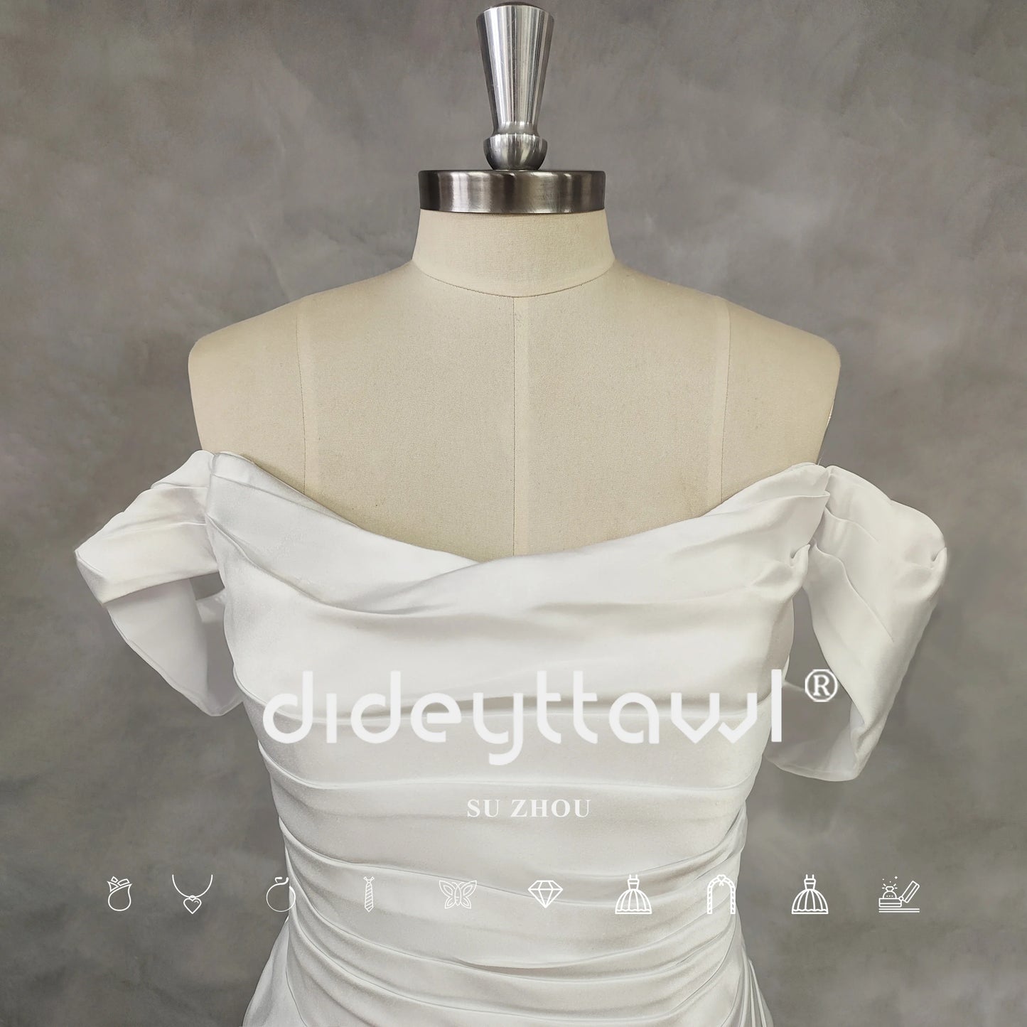 Off Shoulder High Side Slit Short Wedding Dress Flowers Sheath Zipper Back Above Knee Mini Bridal Gown
