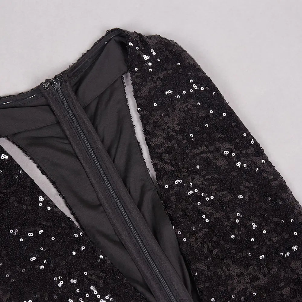 Sexy Women'S Light Luxury Black Sequin Dress Deep V-Neck Sleeveless Bodycon Backless Mini Dresses Party Christmas Vestidos