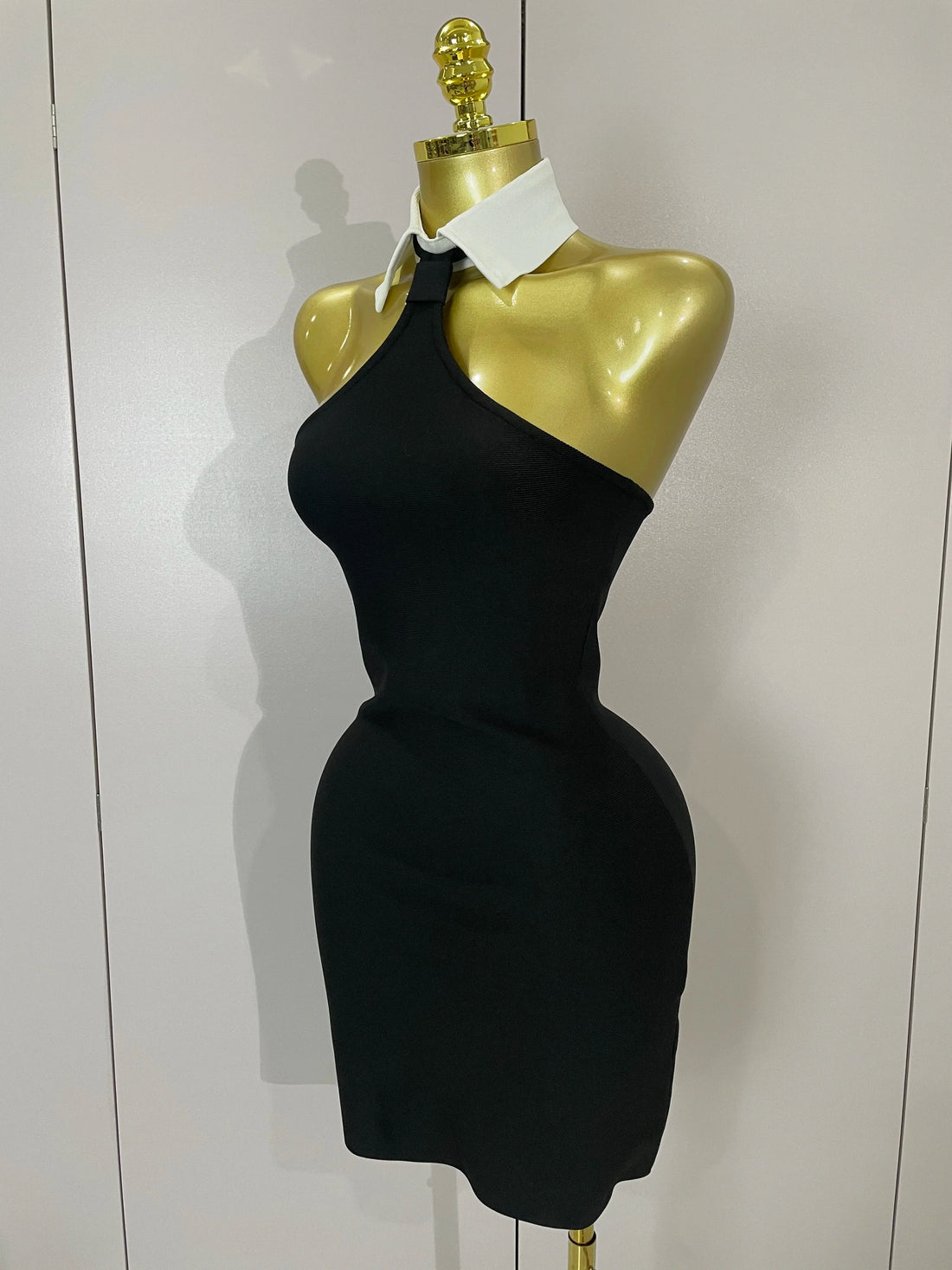Sexy Backless White Shirt Collar Black Mini Bodycon Bandage Dress Women Elegant Evening Club Party Luxury Birthday Dresses black