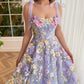 Purple Knee Lenght Party Dress Elegant Flower Embroid Evening Dresses Spaghetti Strap Vestidos De Noche Sexy Prom Dress