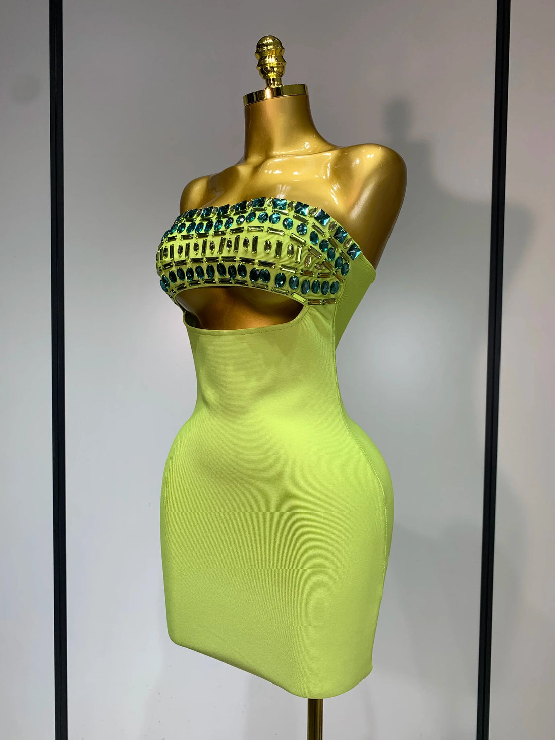 Women Celebrity Luxury Sexy Strapless Sparkly Diamond Cut Out Bodycon Bandage Dress Elegant Evening Club Party Birthday Outfit Light Green