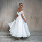 Gaun pengantin sivil pendek untuk wanita buku lali panjang dari bahu Bride Dress Robe de Mariée A-line mudah