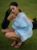 Summer Women'S Dress Sexy One Shoulder Sleeveless 3D Mesh Flower Patchwork Satin Mini White Wedding Dress