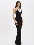 Black Color Women Sexy Halter Backless V-Neck Bodycon Long Bandage Maxi Dress High Street Elegant Evening Party Wear