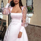 שמלות מסיבות חתונה קצרות צווארון מרובע שרוולי נפיחות ארוכות שמלות מיני כלות לנשים כפתור לנשים שמלת קוקטייל ליין