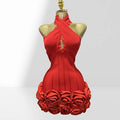 Stereoscopic Folwer Sexy Deep V-Neck Halter Sheath Red Bandage Mini Dress Sweet Woman Birthday Party Dress Music Festival Outfit