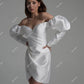 Simple Stain Short Mermaid Wedding Party Dresses Off Shoulder Puff Sleeves Mini Bridals Gowns for Women Evening Dresses