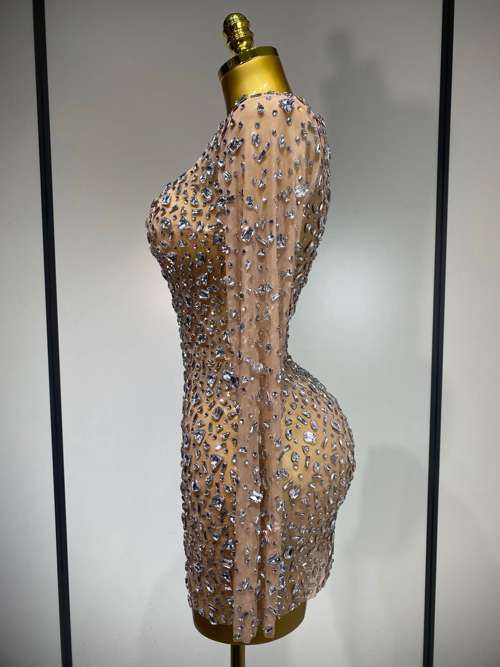 Sparkling Diamond Elegant Party Short Dress Celebrity Evening Party Prom Dress Nightclub Stage Outfit Luxury Birthday Dress