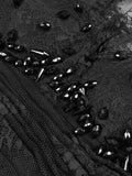 Elegant Black Lace V-Neck Mermaid Dress Gown with Sheer Sleeves for a Formal Dinner