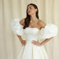 Short Wedding Dresses for Bride Satin Removable Puffy Short Sleeves Ball Gown Bridal Dresses Simple