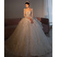 Long Sleeve Beading Wedding Dress Sexy See Through Square Collar Luxury Sweep Train Winter Bridal Gowns Vestido De Noiva