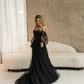 Cathy Black Off Shoulder Prom Dress 2023 Gothic Puffy Sleeve Party Dresses Tulle Sweep Train Evening Dress Sexy فستان سهرة