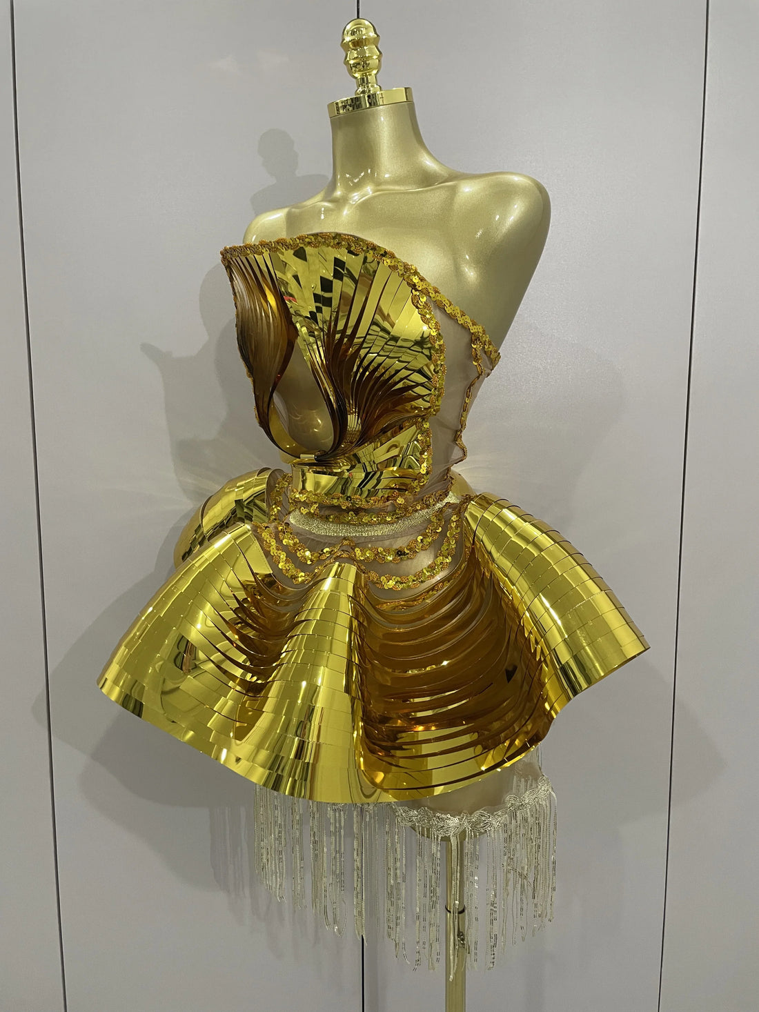 Shiny Gold Mirrors Sexy 2 Pieces Mini Dress Women Celebrate Birthday Party Performance Stage Costume Festival Wear Gold