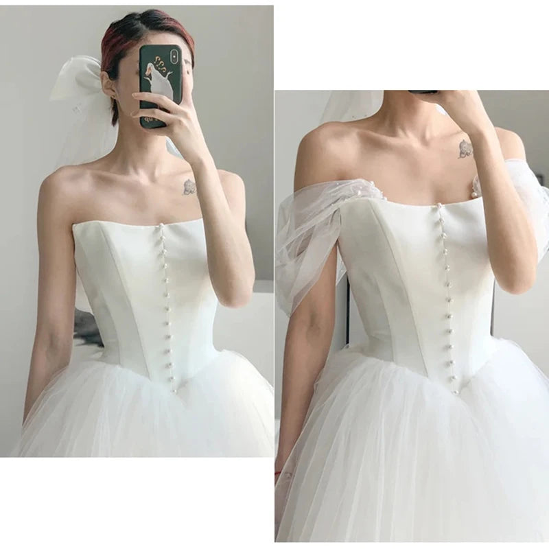 Abito da sposa della sposa francese elegante sexy abito da ballo senza spalline bianchi abiti da ballo per donne di laurea formale Vestitido